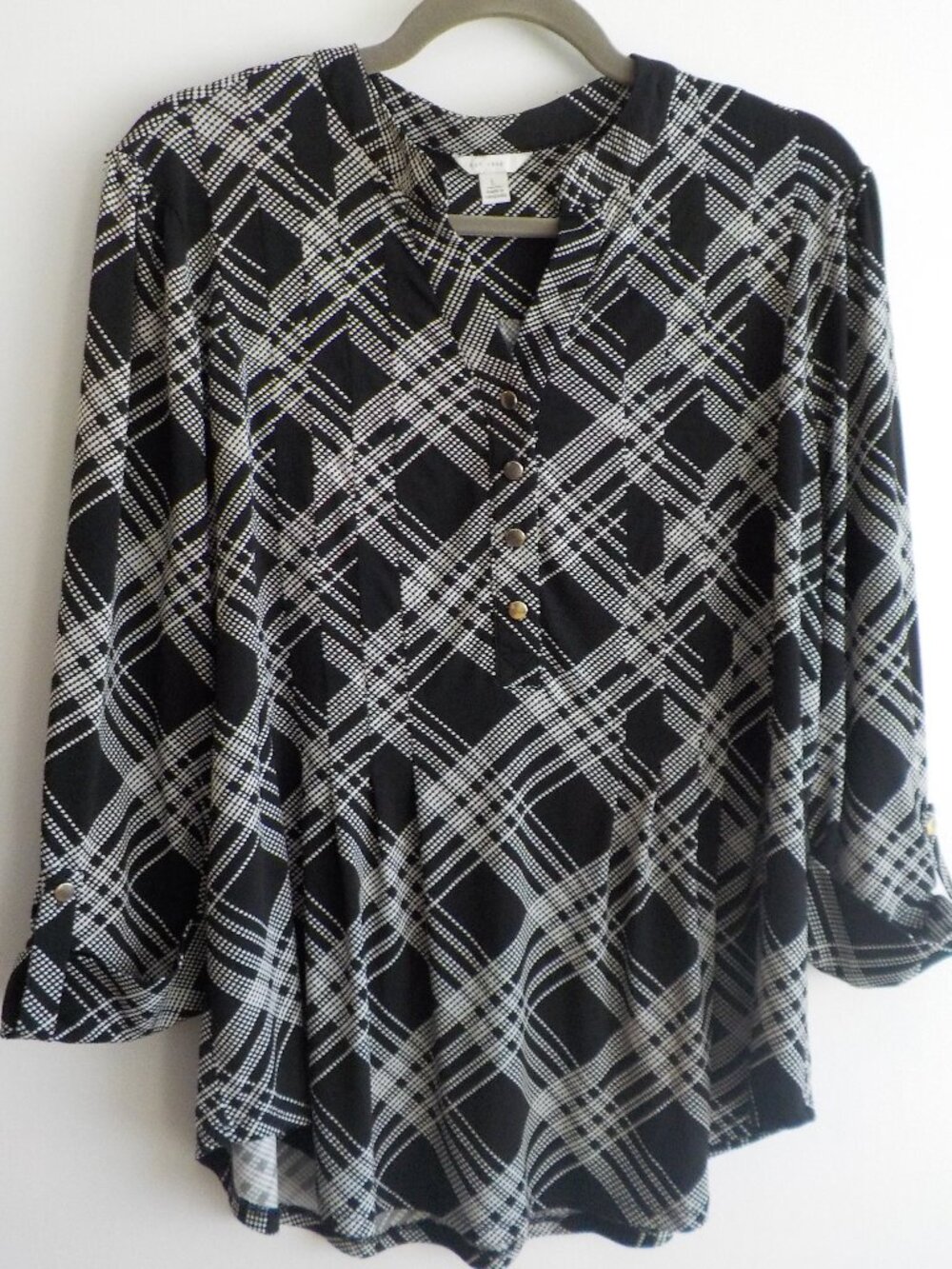 C est. 1946 Blouse - Large - Black White 3/4 Sleeve (2575)